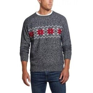 NEW Weatherproof Vintage Mens Size XL Winter Holiday Sweater Navy Ivory Marble